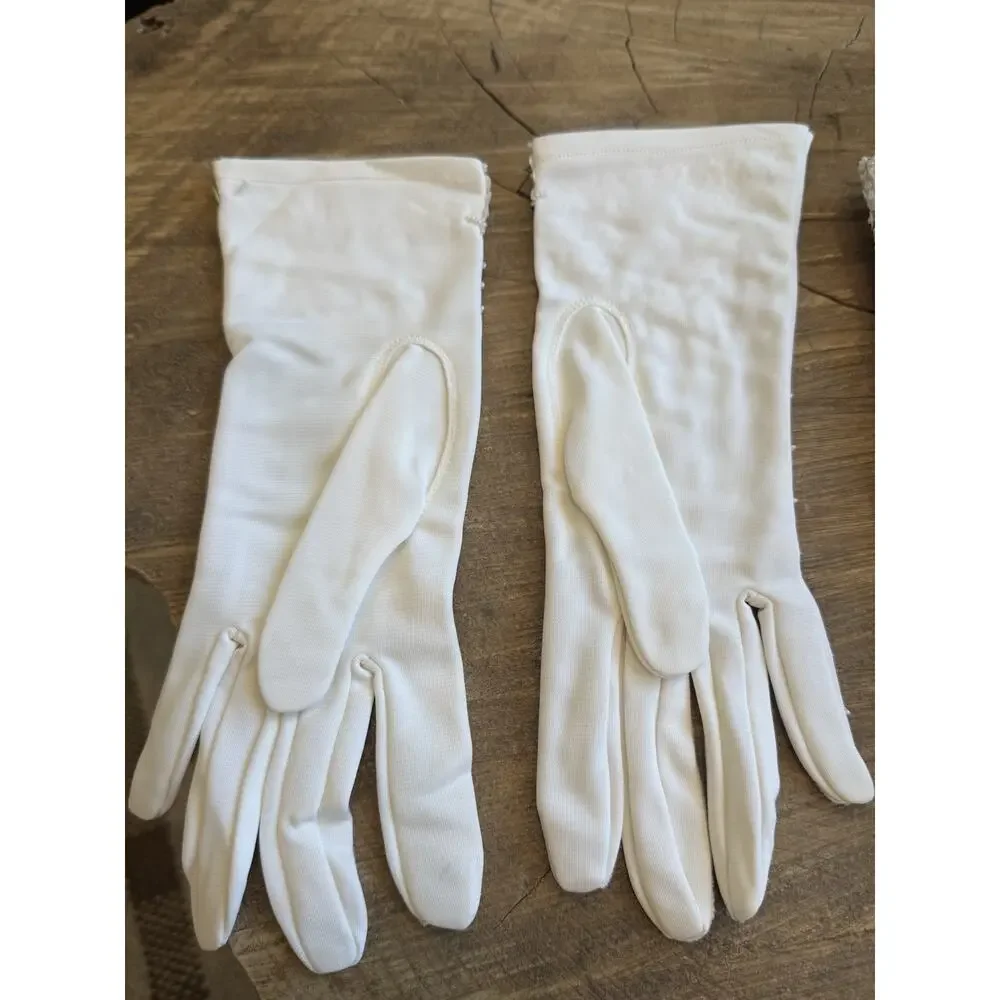 Vtg Weinstock-Hale Beaded Envelope Clutch Seed Beads Gloves White Bridal Evening